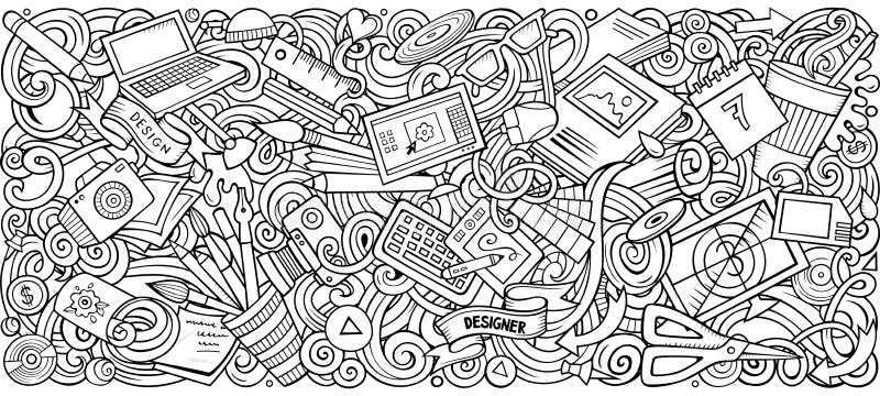 Διανυσματική τέχνη doodles κινούμενων σχεδίων και οριζόντια απεικόνιση λωρίδων σχεδίου απεικόνιση αποθεμάτων Διανυσματική τέχνη doodles κινούμενων σχεδίων και οριζόντια απεικόνιση λωρίδων σχεδίου απεικόνιση αποθεμάτων