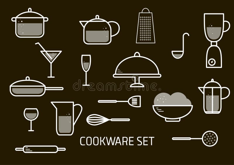 Διανυσματικό minimalistic σύνολο cookware ελεύθερη απεικόνιση δικαιώματος Διανυσματικό minimalistic σύνολο cookware ελεύθερη απεικόνιση δικαιώματος