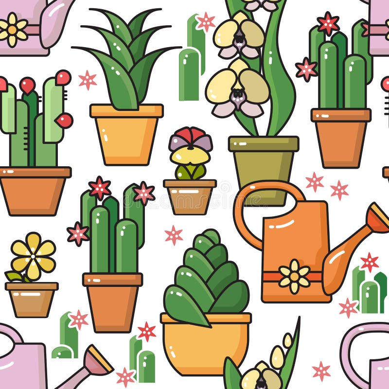 Διανυσματικό άνευ ραφής σχέδιο των houseplants στα κεραμικά δοχεία απεικόνιση αποθεμάτων Διανυσματικό άνευ ραφής σχέδιο των houseplants στα κεραμικά δοχεία απεικόνιση αποθεμάτων