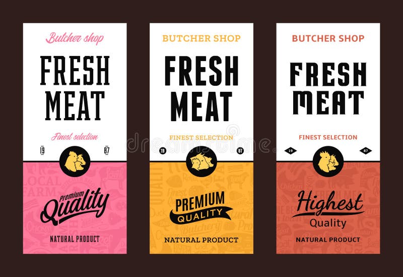 Vector butchery logo. Fresh beef, pork, chicken modern style labels. Farm animals icons. Butcher shop pattern and design elements. Vector butchery logo. Fresh beef, pork, chicken modern style labels. Farm animals icons. Butcher shop pattern and design elements.