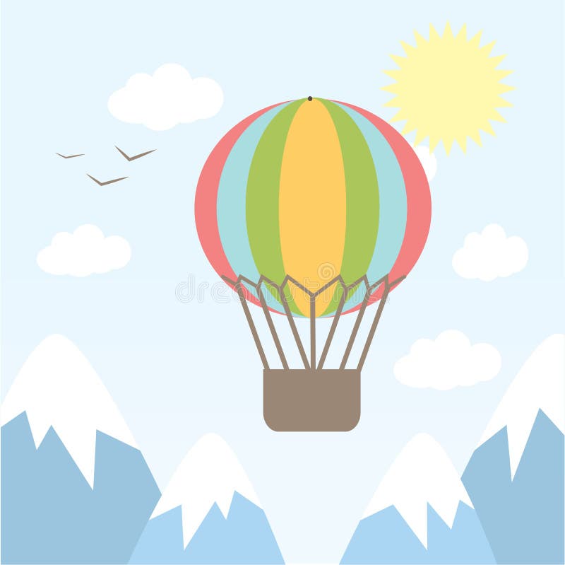 Vector illustration hot air balloon flying in the sky between the mountains. background, card. Vector illustration hot air balloon flying in the sky between the mountains. background, card.