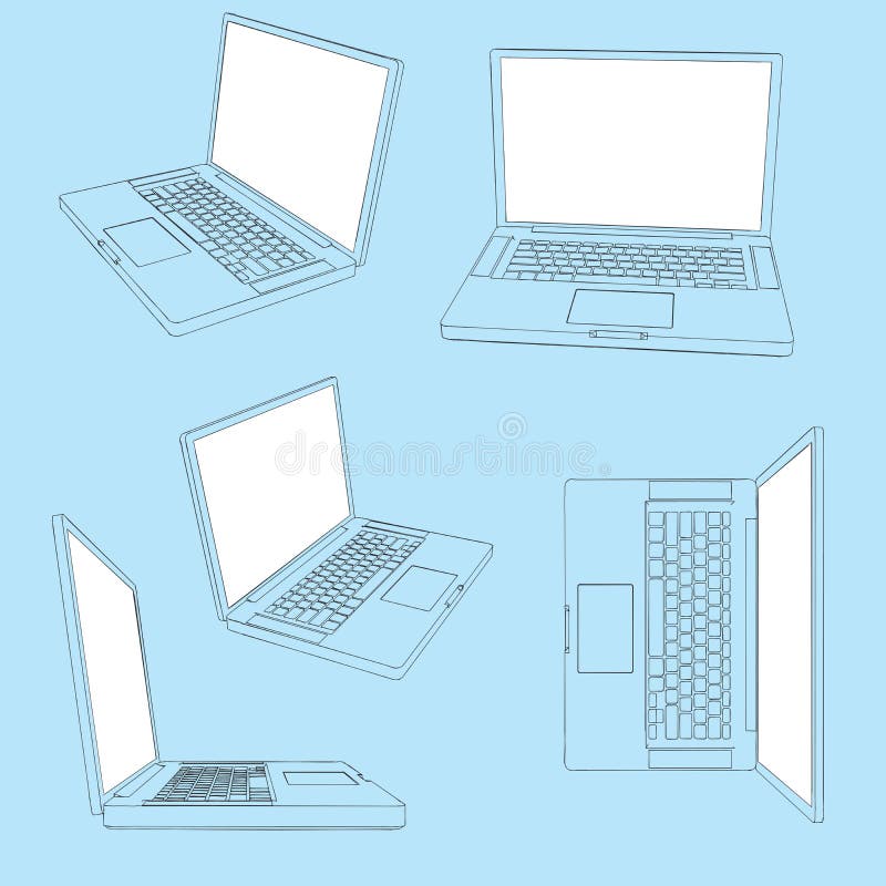 Διανυσματικό περιγραμματικό lap-top κατά πέντε απόψεις ελεύθερη απεικόνιση δικαιώματος Διανυσματικό περιγραμματικό lap-top κατά πέντε απόψεις ελεύθερη απεικόνιση δικαιώματος