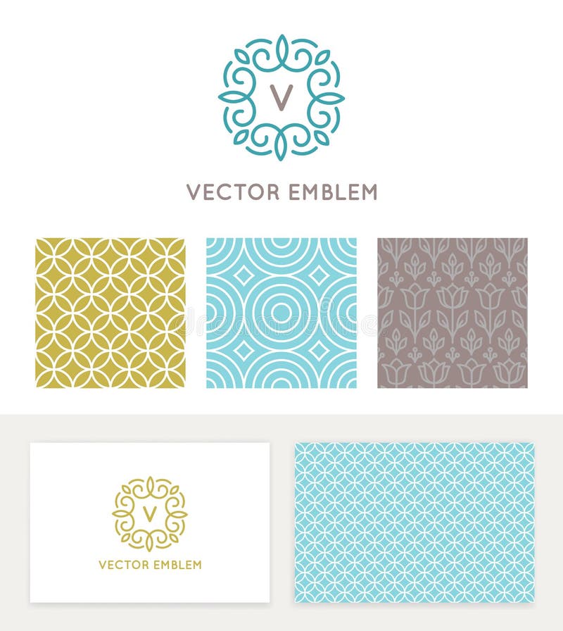 Vector set of graphic design elements, logo design templates and seamless patterns in trendy linear and minimal style - business card templates for beauty and spa studios, florist and wedding services. Vector set of graphic design elements, logo design templates and seamless patterns in trendy linear and minimal style - business card templates for beauty and spa studios, florist and wedding services