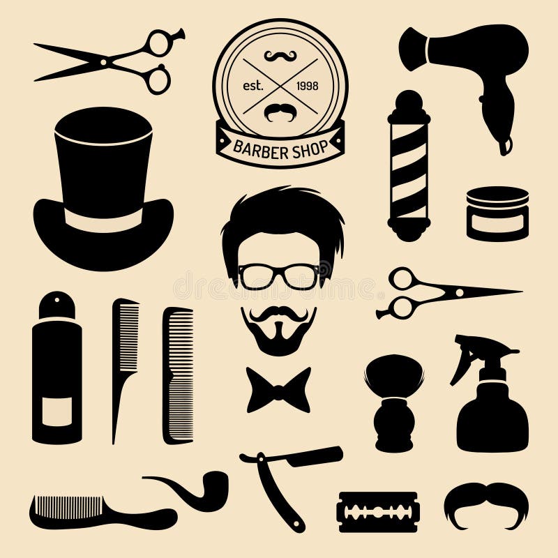Διανυσματικό σύνολο εικονιδίων barbershop με το πρόσωπο hipster στο επίπεδο ύφος Hairdressing συλλογή στοιχείων σαλονιών ελεύθερη απεικόνιση δικαιώματος Διανυσματικό σύνολο εικονιδίων barbershop με το πρόσωπο hipster στο επίπεδο ύφος Hairdressing συλλογή στοιχείων σαλονιών ελεύθερη απεικόνιση δικαιώματος