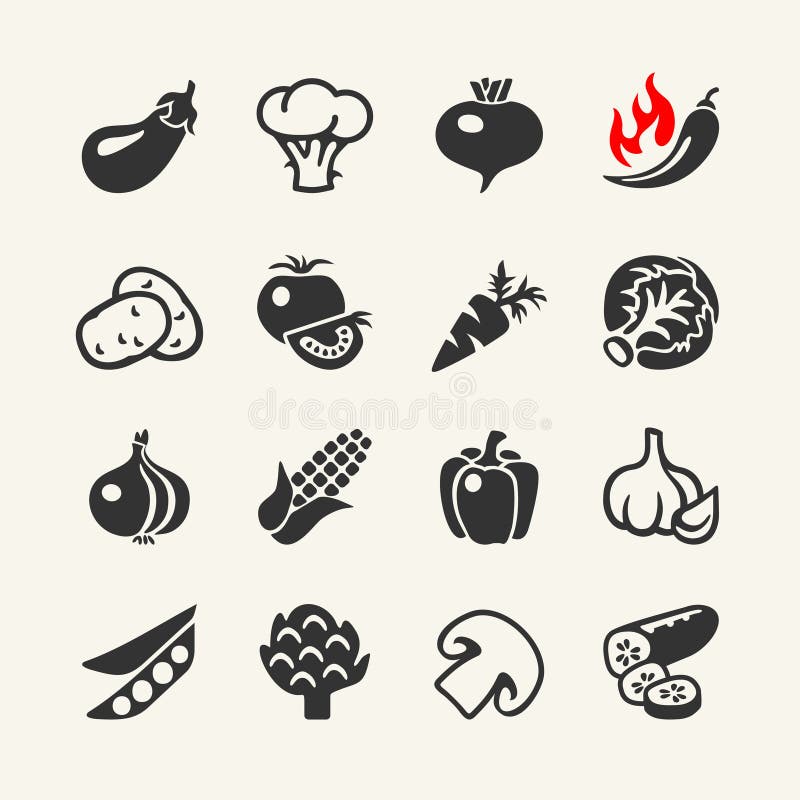 Collection of black simple pictograms - Vegetables. Collection of black simple pictograms - Vegetables