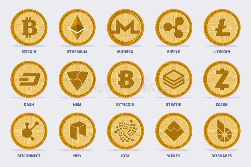 Διανυσματικό σύνολο Cryptocurrency ελεύθερη απεικόνιση δικαιώματος Διανυσματικό σύνολο Cryptocurrency ελεύθερη απεικόνιση δικαιώματος