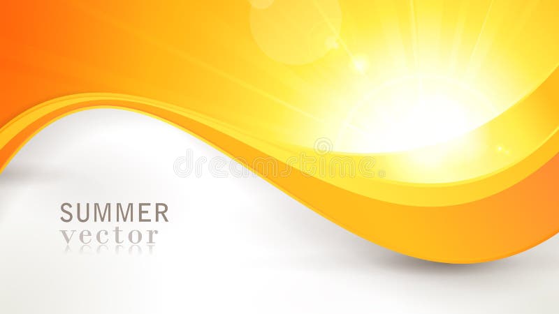 Summer background with a magnificent vector sun burst with lens flare and wavy lines pattern in bright orange and yellow colors. Summer background with a magnificent vector sun burst with lens flare and wavy lines pattern in bright orange and yellow colors.