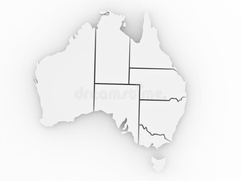 Three-dimensional map of Australia on white isolated background. 3d. Three-dimensional map of Australia on white isolated background. 3d