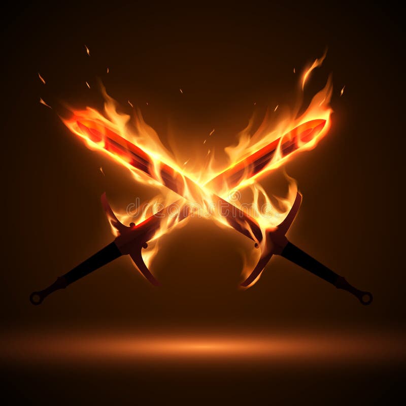 Crossed swords in fire flames in vector. Crossed swords in fire flames in vector