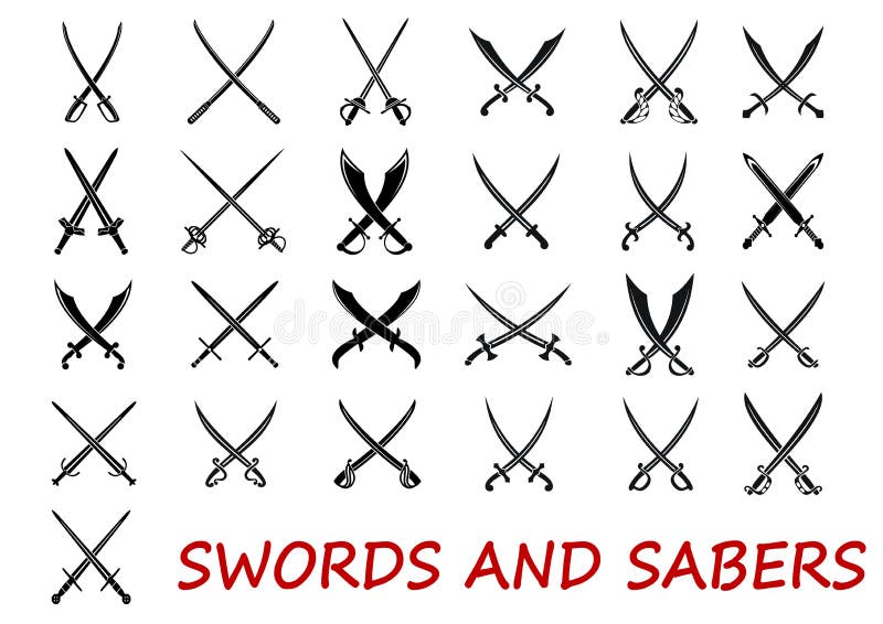 Crossed swords and sabers elements isolated on white background, suitable for history and heraldry design. Crossed swords and sabers elements isolated on white background, suitable for history and heraldry design.