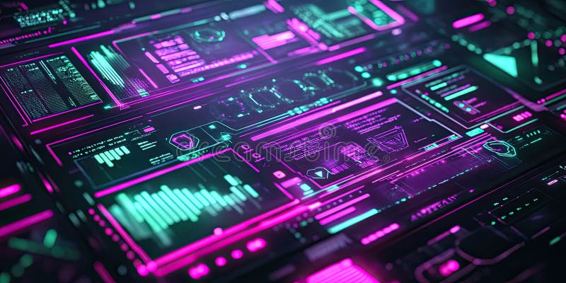 Διασύνδεση Cyberpunk Hacker με Neon Purple και Green Details Futuristic Digital Tech Background Design απεικόνιση αποθεμάτων
