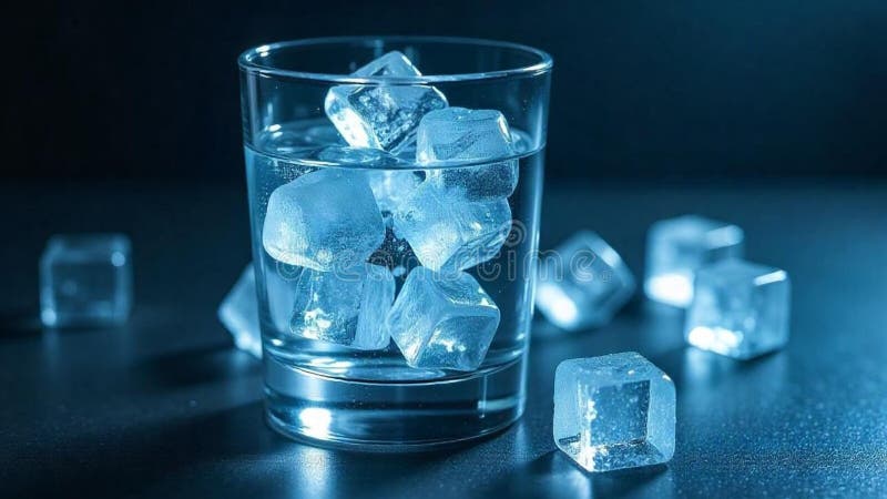 Διαφανές γυαλί γεμάτο με παγάκια σε σκούρο φόντο ελεύθερη απεικόνιση δικαιώματος