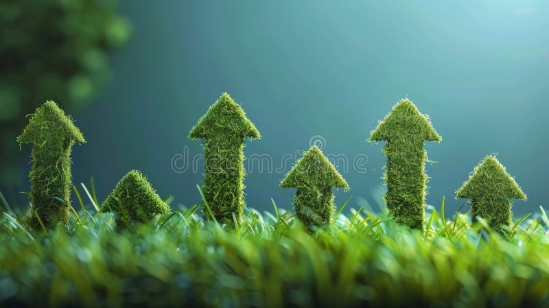 different green arrows made of green lush pointing upwards - concept of green growth. different green arrows made of green lush pointing upwards - concept of green growth