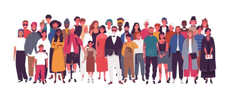 Διαφορετική multiethnic ή πολυεθνική ομάδα ανθρώπων που απομονώνεται στο άσπρο υπόβαθρο Ηλικιωμένοι και νεαροί άνδρες, γυναίκες κ διανυσματική απεικόνιση