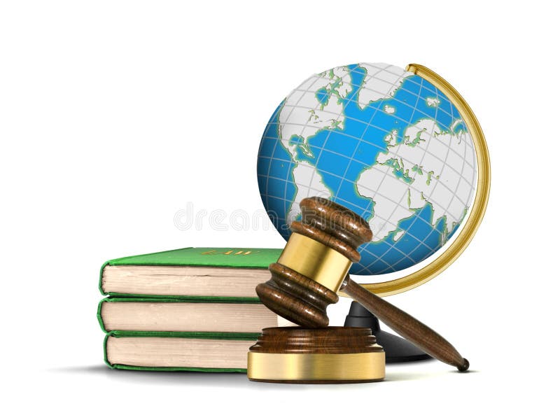 International Justice system with gavel books and globe. International Justice system with gavel books and globe