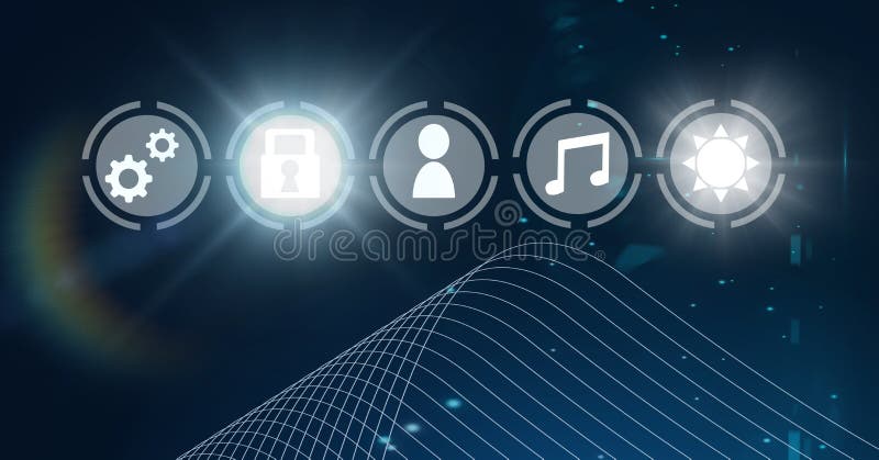 Διεπαφή εικονιδίων Διαδικτύου των πραγμάτων πέρα από το μπλε υπόβαθρο απεικόνιση αποθεμάτων Διεπαφή εικονιδίων Διαδικτύου των πραγμάτων πέρα από το μπλε υπόβαθρο απεικόνιση αποθεμάτων