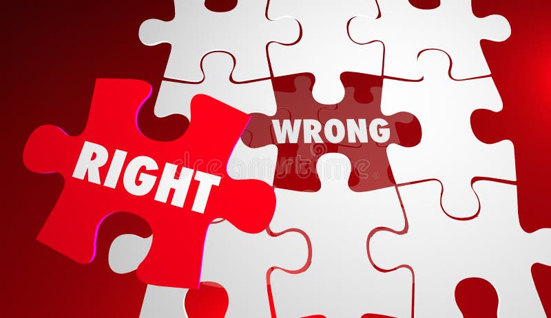 Right Vs Wrong Correct Accurate Puzzle Pieces 3d Illustration. Right Vs Wrong Correct Accurate Puzzle Pieces 3d Illustration