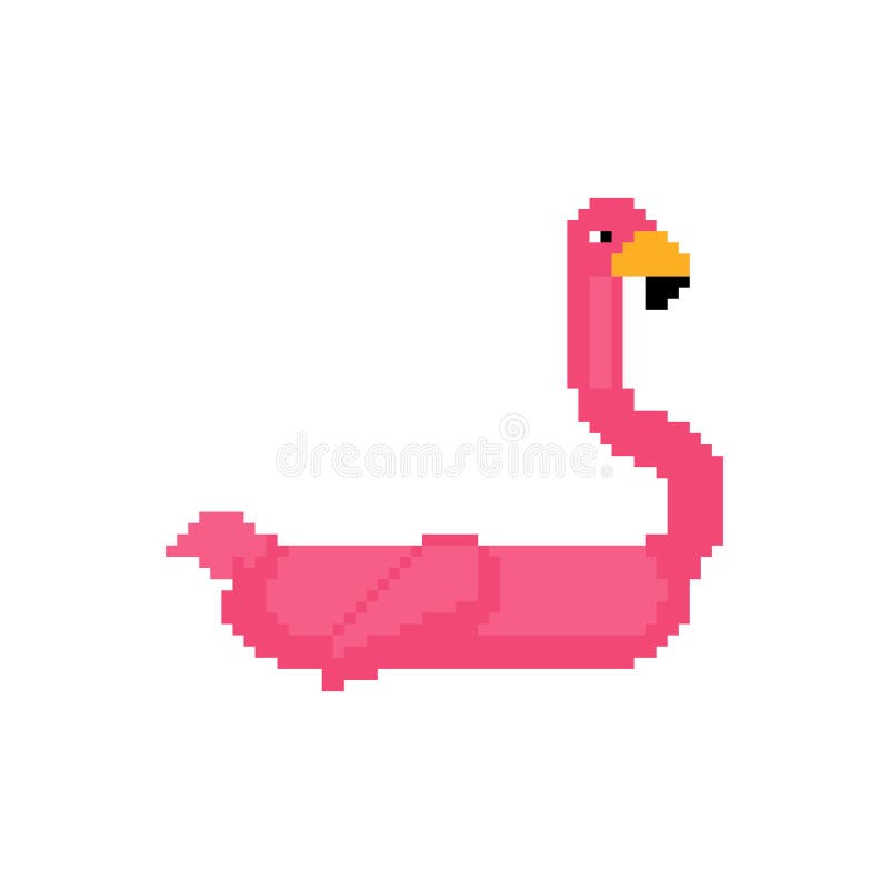 Inflatable Pink flamingo pixel art. Magic bird Toy for swimming pixelated. Old game graphics. 8 bit Vector illustration. Inflatable Pink flamingo pixel art. Magic bird Toy for swimming pixelated. Old game graphics. 8 bit Vector illustration.