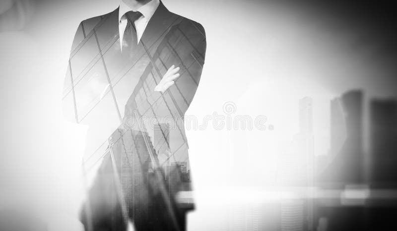 Διπλή έκθεση της πόλης και του νέου επιχειρηματία στοκ εικόνες Διπλή έκθεση της πόλης και του νέου επιχειρηματία στοκ εικόνες