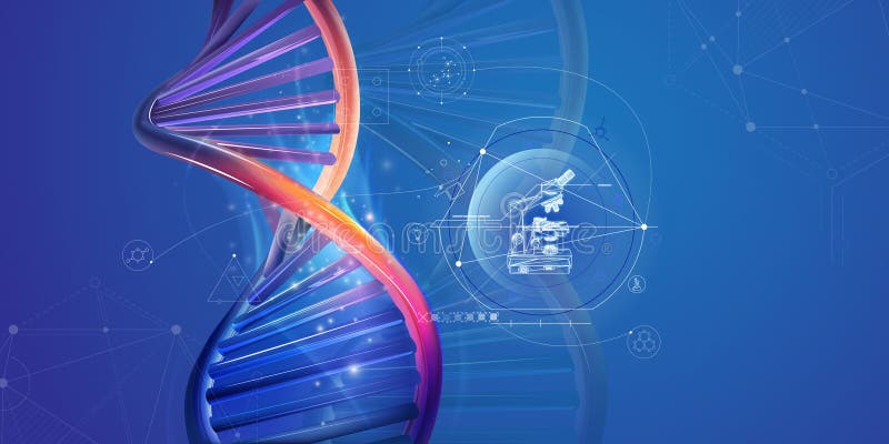 διπλή έλικα dna και infographics με μικροσκόπιο. διανυσματική απεικόνιση