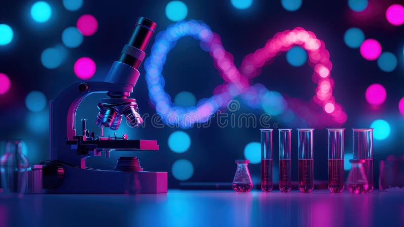 Δοκιμαστικοί σωλήνες μικροσκοπίου DNA που λάμπουν με έλικα απεικόνιση αποθεμάτων