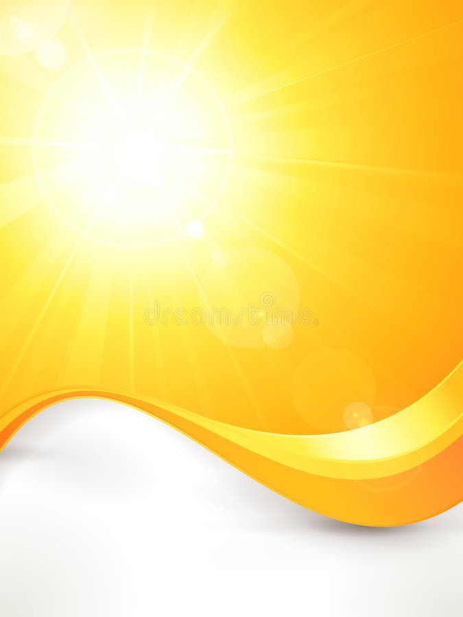Summer background with a magnificent vector sun burst with lens flare and wavy lines pattern in bright orange and yellow colors. Summer background with a magnificent vector sun burst with lens flare and wavy lines pattern in bright orange and yellow colors.