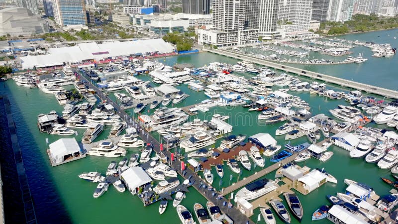 Δορυφορικό στατικό βίντεο με drone Μαϊάμι International Boat Show 2025 απόθεμα βίντεο
