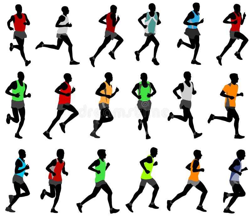 Δρομείς στις χρωματισμένες sportswear σκιαγραφίες διανυσματική απεικόνιση Δρομείς στις χρωματισμένες sportswear σκιαγραφίες διανυσματική απεικόνιση