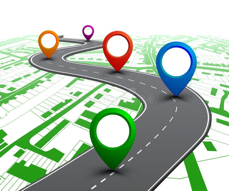 Δρόμος με πλοήγηση GPS στο χάρτη πόλης Γραφικά οδικού χάρτη, οδικός χάρτης αυτοκινήτου - διανυσματικό στοκ εικόνες