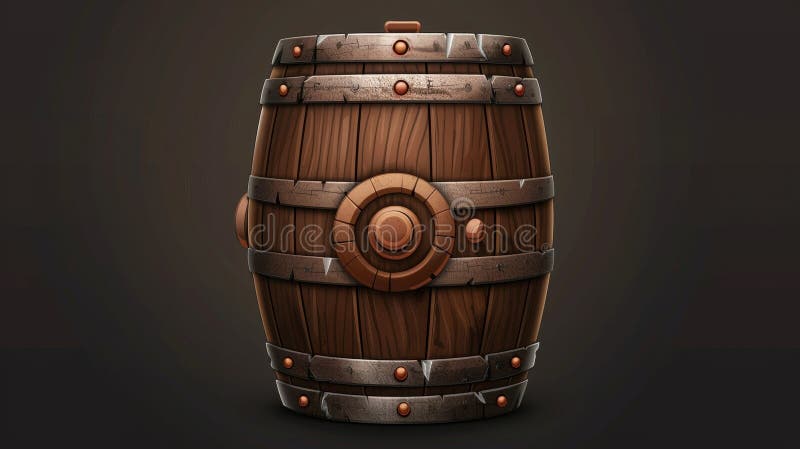 Oak barrel for wine or beer. Cask from oak wood with copper rings. Modern realistic keg for whiskey, rum, or cognac on transparent background.. AI generated. Oak barrel for wine or beer. Cask from oak wood with copper rings. Modern realistic keg for whiskey, rum, or cognac on transparent background.. AI generated