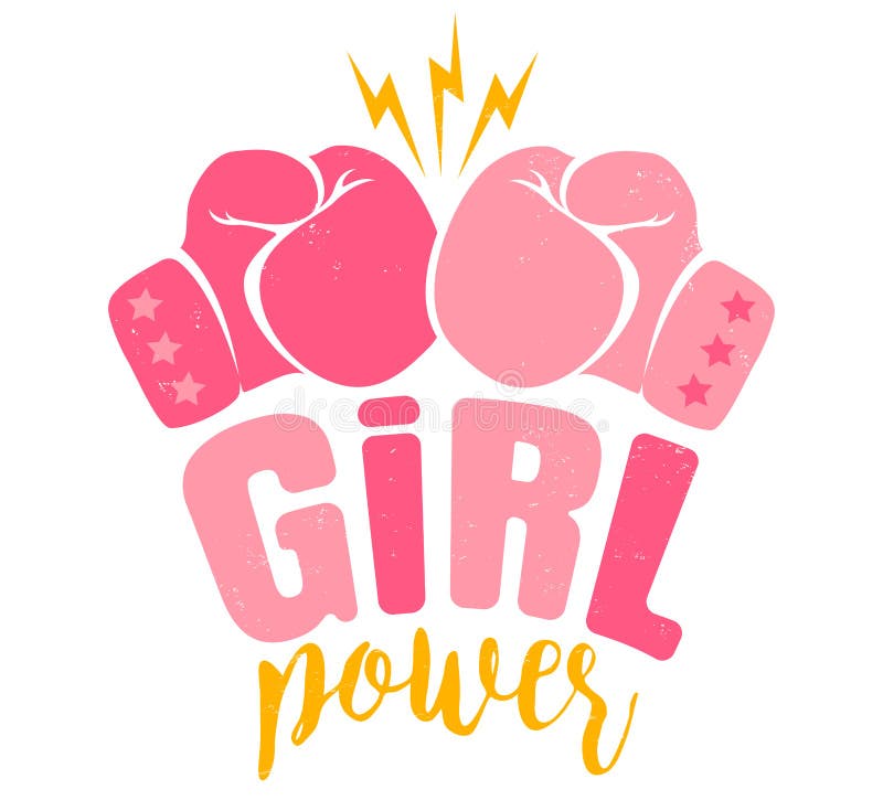 Vector vintage logo for a boxing with two pink gloves. Retro emblem for women boxing. Poster Girl power with pink gloves. Vector vintage logo for a boxing with two pink gloves. Retro emblem for women boxing. Poster Girl power with pink gloves