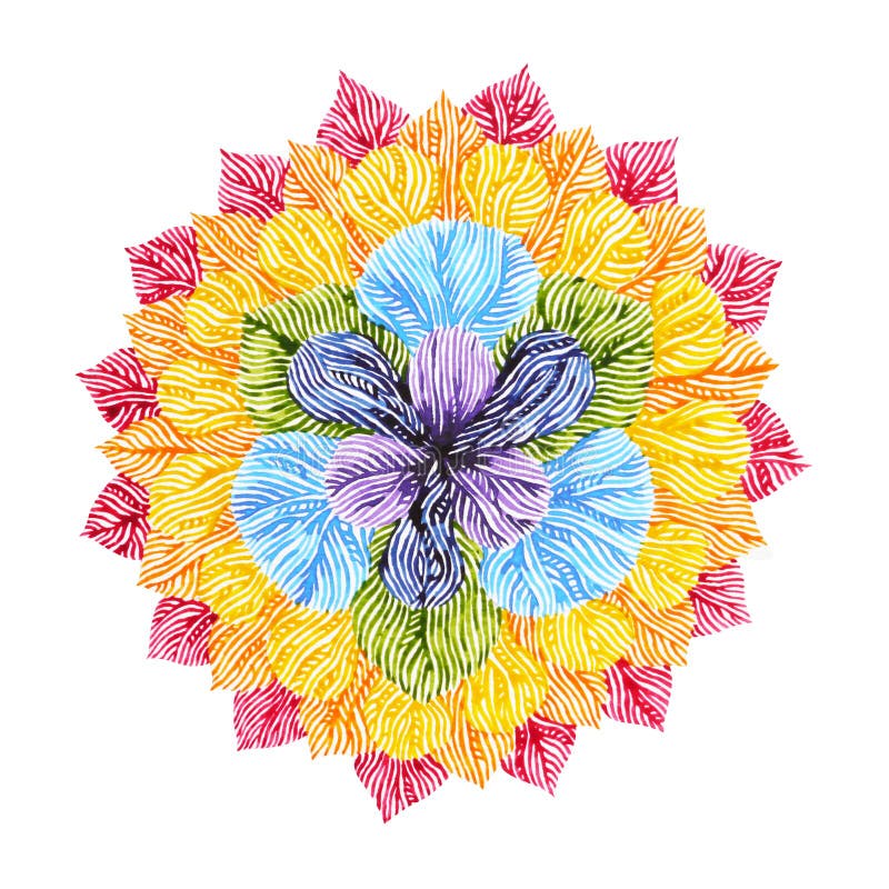 Power 7 color chakra sign symbol, colorful lotus flower symbol, watercolor painting on paper, illustration design hand drawn. Power 7 color chakra sign symbol, colorful lotus flower symbol, watercolor painting on paper, illustration design hand drawn