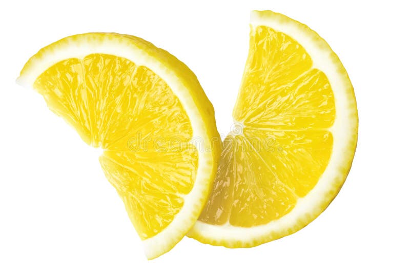 Δύο juicy φέτες του φρέσκου λεμονιού, πορεία ψαλιδίσματος, στο άσπρο backgro στοκ εικόνες με δικαίωμα ελεύθερης χρήσης Δύο juicy φέτες του φρέσκου λεμονιού, πορεία ψαλιδίσματος, στο άσπρο backgro στοκ εικόνες με δικαίωμα ελεύθερης χρήσης