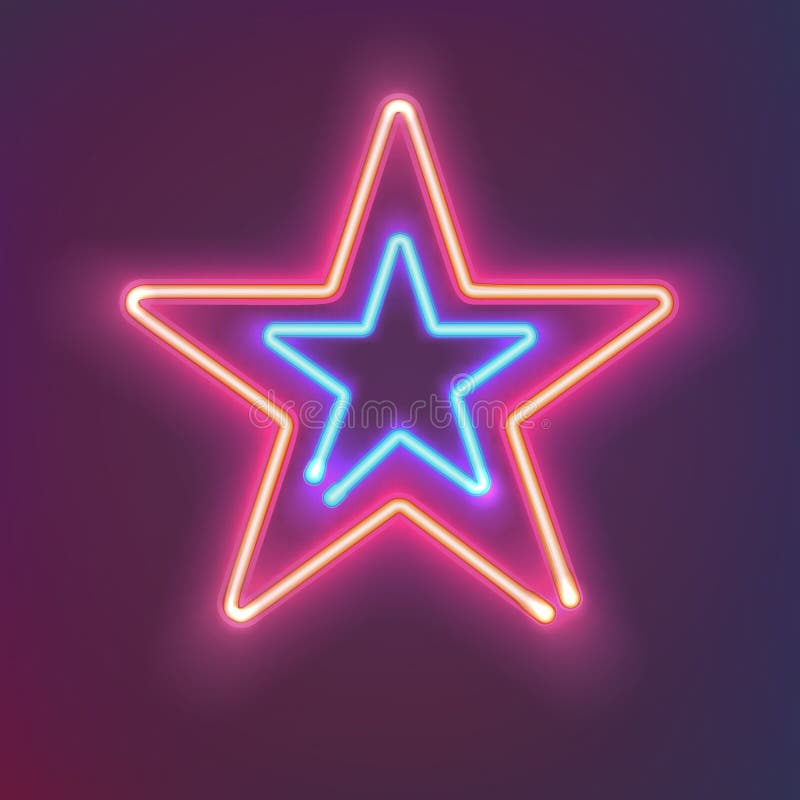 Two shining neon stars with warm and cold light. Mysterious bright sign board for your design. Vector illustration. Two shining neon stars with warm and cold light. Mysterious bright sign board for your design. Vector illustration.