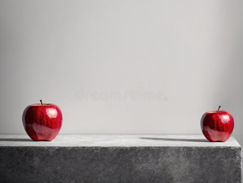 δύο κόκκινα μήλα σε πέτρινο βάθρο. στοκ εικόνες