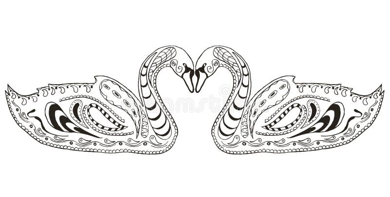Δύο κύκνοι zentangle τυποποιημένοι, απεικόνιση, διανυσματική, ελεύθερη μάνδρα διανυσματική απεικόνιση