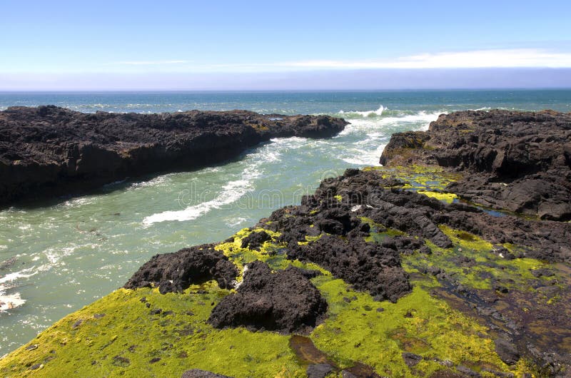 Rocky lava shoreline at Cape Perpetua Oregon coast. Rocky lava shoreline at Cape Perpetua Oregon coast.
