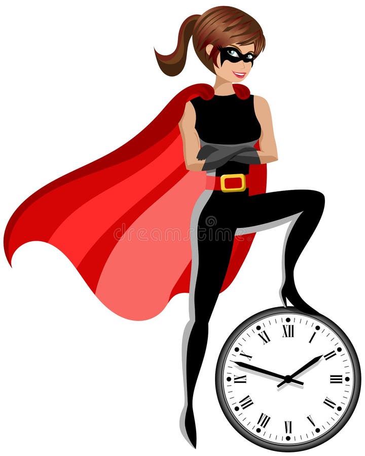 Ελέγχοντας χρονική έννοια γυναικών Superhero που απομονώνεται διανυσματική απεικόνιση Ελέγχοντας χρονική έννοια γυναικών Superhero που απομονώνεται διανυσματική απεικόνιση