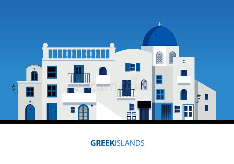 ελληνικά νησιά Άποψη της χαρακτηριστικής ελληνικής αρχιτεκτονικής νησιών στο μπλε ουρανό διανυσματική απεικόνιση ελληνικά νησιά Άποψη της χαρακτηριστικής ελληνικής αρχιτεκτονικής νησιών στο μπλε ουρανό διανυσματική απεικόνιση