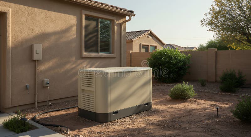 Εγκατάσταση του Home Standby Generator : Λύση Quiet Power για σιγουριά ελεύθερη απεικόνιση δικαιώματος