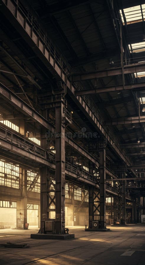 Εγκαταλελειμμένο βιομηχανικό εργοστάσιο Εσωτερικό με μεταλλικές δοκούς διανυσματική απεικόνιση