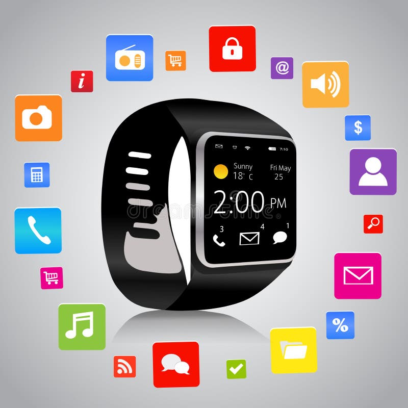 Εικονίδια Smartwatch και εφαρμογής ελεύθερη απεικόνιση δικαιώματος