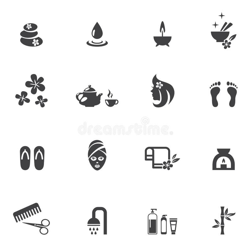 Dark Gray Spa Icons Isolated on White Background. Dark Gray Spa Icons Isolated on White Background