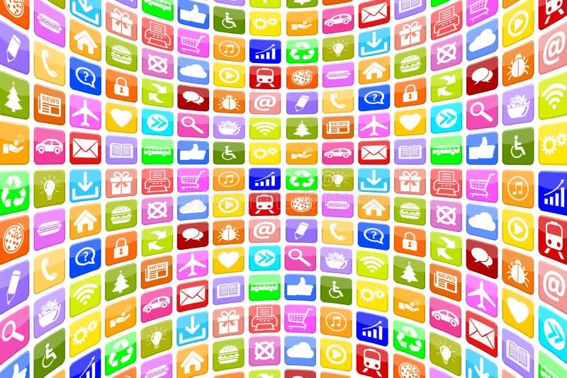 Εικονίδια εικονιδίων Apps App εφαρμογής για το κινητό ή έξυπνο τηλέφωνο backgr ελεύθερη απεικόνιση δικαιώματος Εικονίδια εικονιδίων Apps App εφαρμογής για το κινητό ή έξυπνο τηλέφωνο backgr ελεύθερη απεικόνιση δικαιώματος