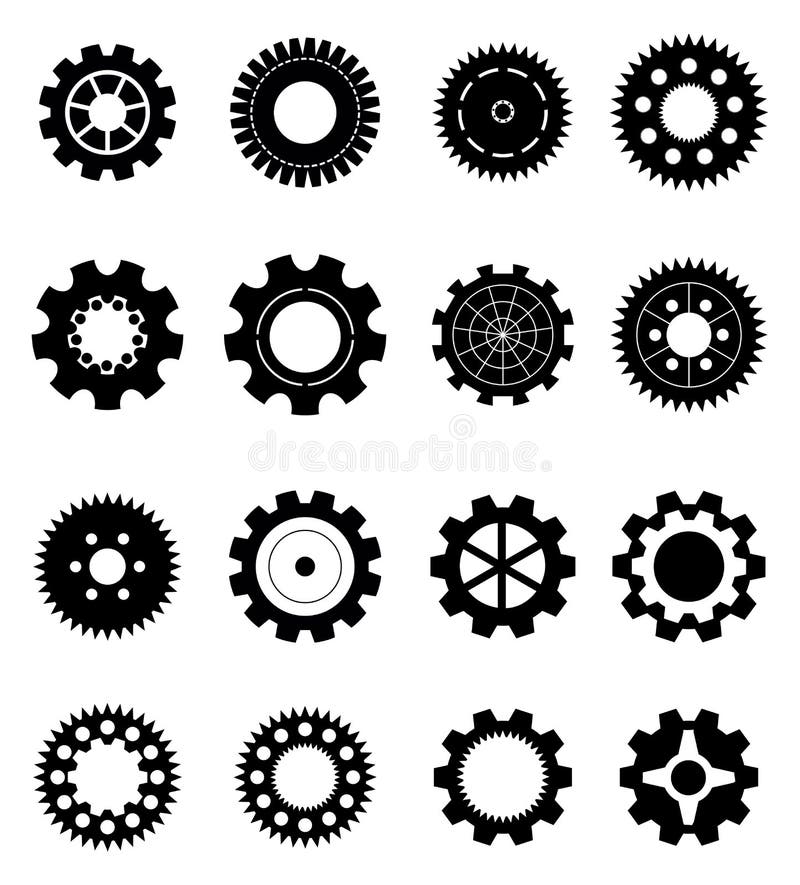 Set of different gear icons in black. Set of different gear icons in black.