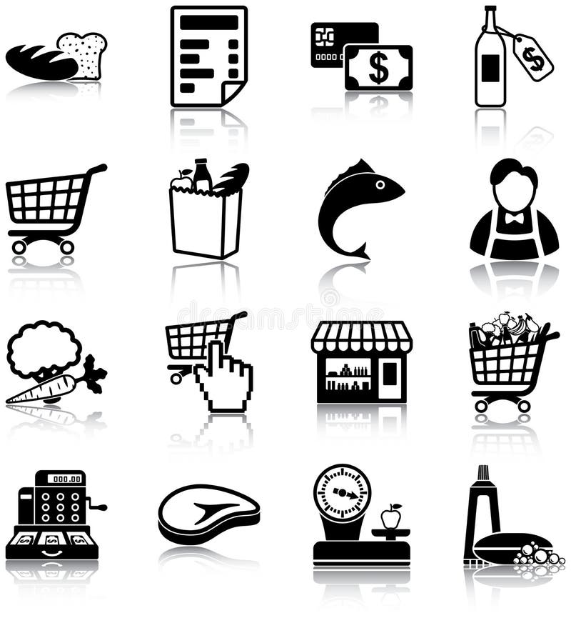 Grocery related icons/ silhouettes. Grocery related icons/ silhouettes.