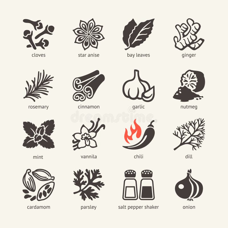 Vector icons collection - spices, condiments and herbs. Vector icons collection - spices, condiments and herbs