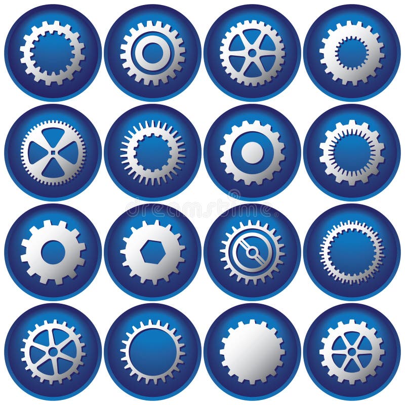 Sixteen Cog Buttons or Icons. Sixteen Cog Buttons or Icons