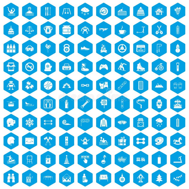 100 children activities icons set in blue hexagon isolated vector illustration. 100 children activities icons set in blue hexagon isolated vector illustration