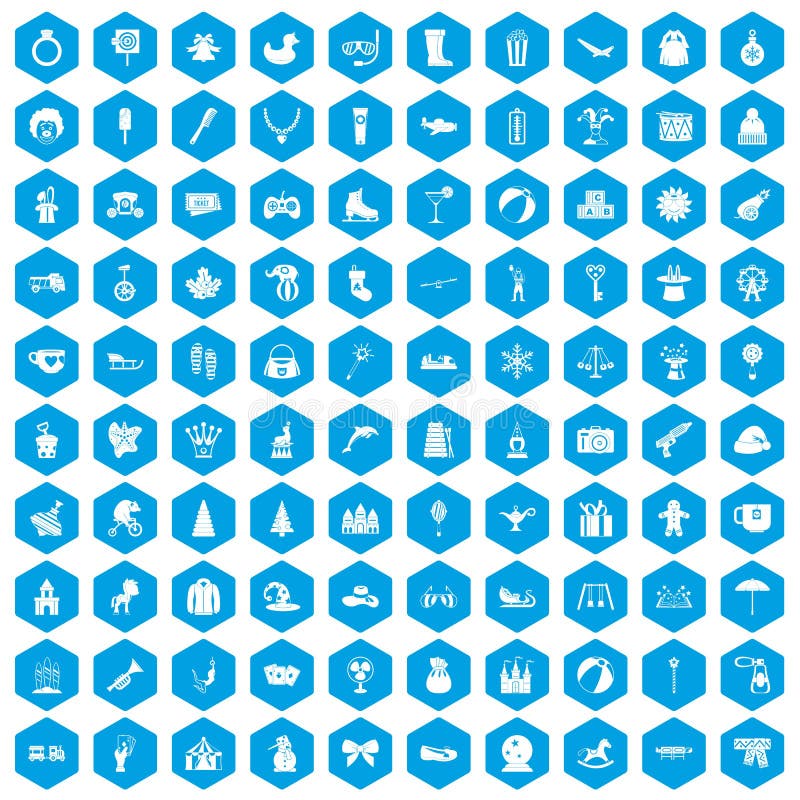 100 children icons set in blue hexagon isolated vector illustration. 100 children icons set in blue hexagon isolated vector illustration